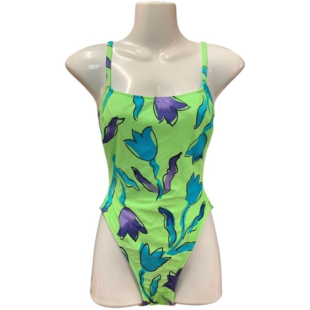 La Blanca Vtg Cheeky 80s 90s High Cut Aqua Blue Neon Green One‎ Piece Swim 12 - Picture 12 of 12